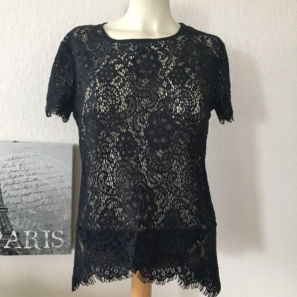 NY & Co Black Lace, Fringe Blouse Sz Small/Black - Picture 13 of 13